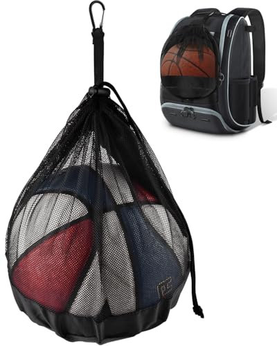 BROTOU Ballsack,Ballnetz für 1 Bälle mit Reißverschlusstasche,Rucksack Tragbare netzsack mit Karabiner sowie Kordelzug für Basketball,Fussball, Handball,Volleyball,Rugby-Bälle