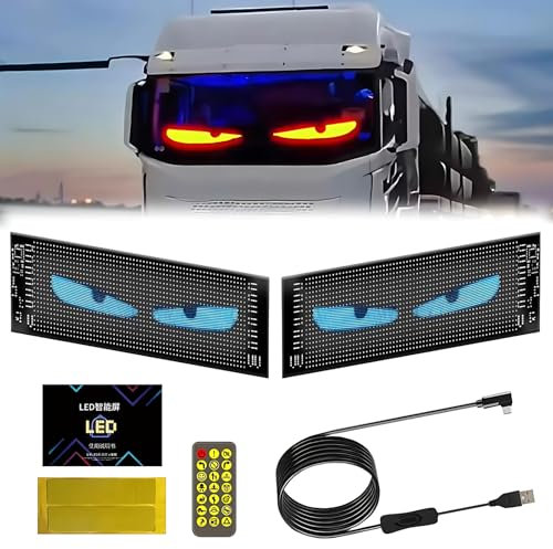 Panneau lumineux LED Yeux du diable pour voitures – Affichage Bluetooth flexible programmable avec texte et animations à défilement – Écran matriciel personnalisable pour voiture, magasin, fête, bar