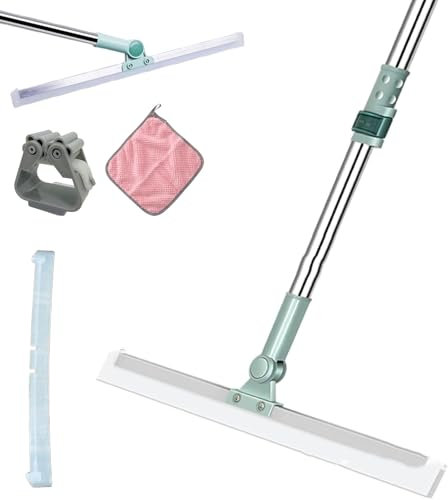 Retractable Silicone Floor Scraper Bathroom Wiper, Floor Squeegee Broom, Adjustable Long Handle Magic Broom, Non-Stick Hair Sweeping Tool for Bathroom, Window, Kitchen (35cm)