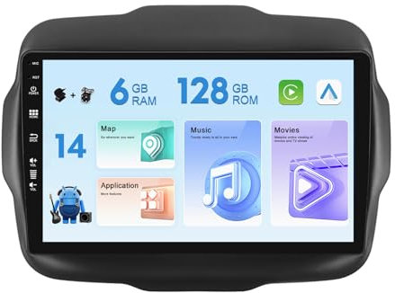 MISONDA 6GB+128GB 9 IPS Touch Screen Android 14 Autoradio Für Jeep Renegade 2015-2020– Rückfahrkamera+MIC – unterstützt Carplay/DAB+/Lenkradsteuerung/4G/WiFi/Bluetooth/Mirrorlink/GPS/AUX