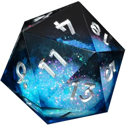 CUSROS DND-Würfel mit flüssigem Kern aus Kunstharz, scharfe Kanten, 20 Seiten, goldfarben, silberfarben, polyedrische Würfel, Treibsand, mehrseitig, RPG, Brettspiel, Würfel, Requisite, Schwarz und