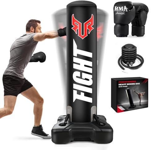 JUOIFIP Sac de Frappe sur Pied Adulte, Heavy Duty Sac de Boxe avec Pompe et Gants de Boxe pour Kickboxing Karaté Fitness Taekwondo
