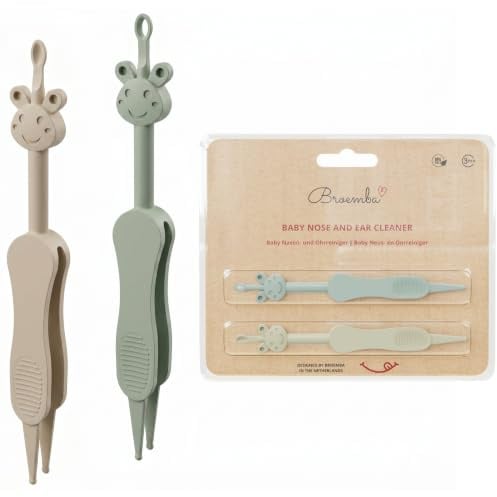 Broemba Aspirador Nasal Bebé Nariz Oídos Pinza 3 en 1 Sin BPA Verde Beige | Alternativa al aspirador nasal. Limpieza suave para recién nacidos y bebés. Incluye pinzas. Apto para lavavajillas.
