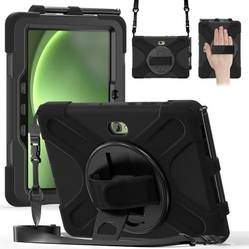 Gerutek for Samsung Galaxy Tab Active 5 Pro/Active 4 Pro 10.1 inch Rugged Case, Heavy Duty Shockproof Protective Case with Pencil Holder, 360 Rotating Stand & Hand/Shoulder Strap, Black