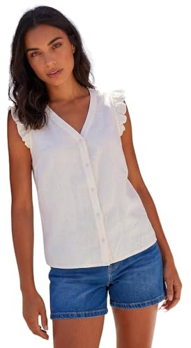 Roman Originals Tropical Print Frill Sleeve Vest for Women UK - Ladies Everyday Holiday Spring Summer V-Neckline Comfy Soft Evening Vacation Work Party - Ivory - Size 12