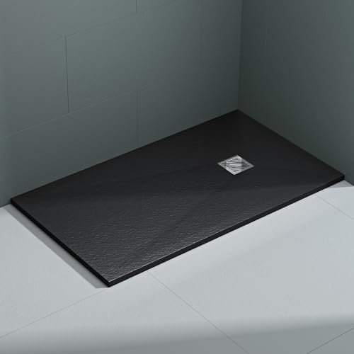 Mai & Mai Receveur de Douche 80x140x3cm Bac à Douche Anthracite Mat en Résine Raccords DIN Rectangulaire Design Geo09 Avec Bonde