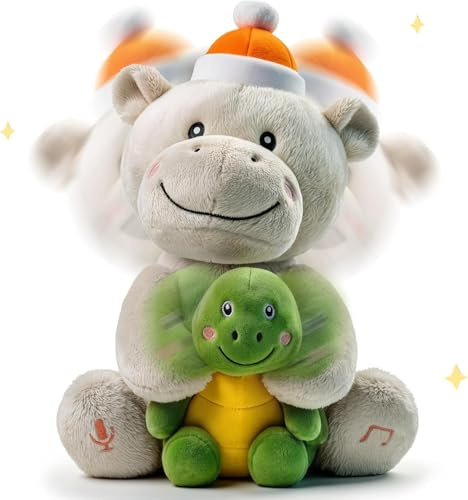 eJog Pup Peluche Hippopotame Enfant, Hippo et Tortue en Peluche Qui Chante et Parle, Jouet d'animaux Interactif, Cadeau pour Bébé Fille Garçon