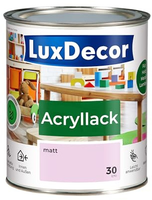LuxDecor Acryllack 750ml Matt (30) Rosa Flamingo, Holzlack Buntlack | Spielzeuge Metall Möbel Fenster, Sicher Kindermöbel Spielzeuge