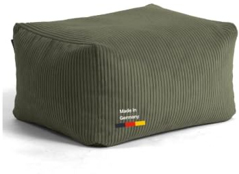 mokebo Pouf Hocker mit Cordbezug 'Der Ruhestifter' (65x55x35 cm) Made in Germany, Sitzpouf mit EPS-Perlen-Füllung, auch als Fußhocker aus Cord oder Beistelltisch fürs Wohnzimmer in Grün