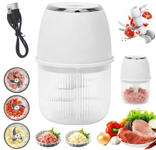 Umllpet Mini Zerkleinerer Elektrisch, 350 ml Elektrisch Gemüsezerkleinerer Zwiebelschneider, Klein Zwiebel Zerkleinerer für für Zwiebeln, Obst, Nüsse, Fleisch, Knoblauch, Babynahrung (Weiß)