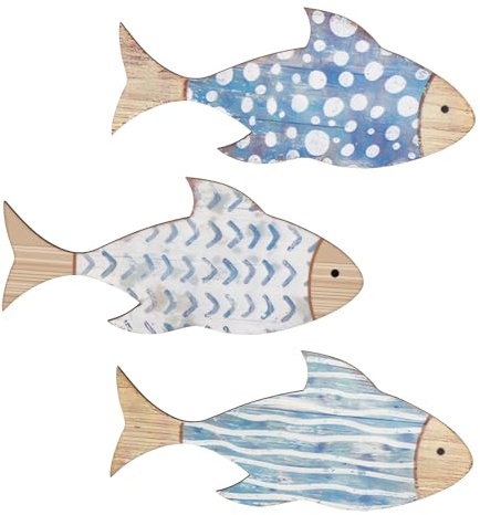 3PCS Maritime Deko, Maritime Wanddeko Holzfische, Wand Deko Holz Fisch Deko