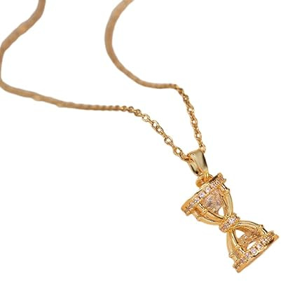 crayfomo Sablier Pendentif Collier Cristal Incrusté Symbole du Temps Dainty Chaîne Collier Élégant Minimaliste Bijoux Convient pour les Fêtes, le Travail et la Vie Quotidienne