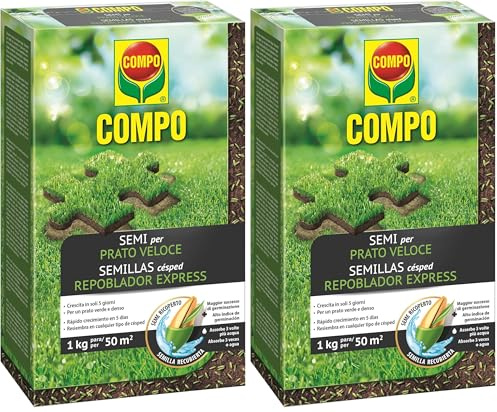 COMPO SEMI per Prato Veloce, Miscela Speciale, Seme Ricoperto, Per rigenerare Tappeti Erbosi, 1 kg (Confezione da 2)