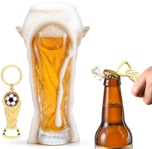nnOuOnn 2026 Cup Beer Glass, 500ml Trophy Football Shape Glasses Premium Beer Cup with Bottle Opener, Novelty International Cups for Game Day Party Merchandise, Sport Fan Gifts (Clear)