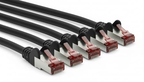 AmzNet Cat6 Cable LAN 1 Metro Negro Ethernet Cable de Red RJ45 S/FTP PiMF Doble Blindaje 250 MHz Contactos Chapados en Oro
