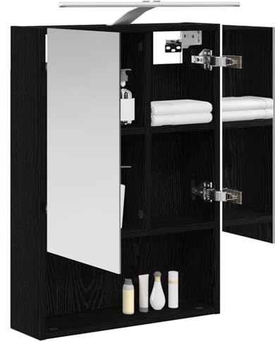 vidaXL Badezimmerspiegelschrank Schwarz Eichen-Optik 50 x 14,5 x 70 cm, Moderne Badezimmereinrichtung, Wandregal, Spiegel, verstellbare Ablage, Stauraum aus Holz