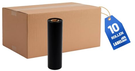 Labelident Thermotransfer Farbband Wachs/Harz schwarz 110mm x 74m - 10 Rollen, Außenwicklung, kompatibel Zebra TSC GoDEX, für beschichtete Papieretiketten