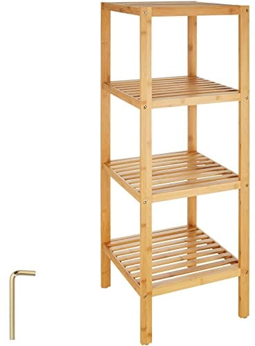 TecTake Scaffale in legno espositore libreria bamboo bagno dispensa ufficio - modelli differenti - (4 ripiani | 33x33x97cm | No. 401647)