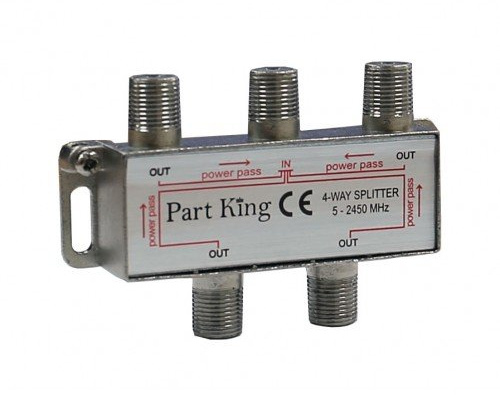 Part King 4 Way Indoor Splitter 5-2450MHz Split Aerial Freeview Cable TV 4 Outputs