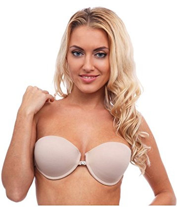 LORMAR - Reggiseno Push-up da Donna, Trasparente, Schiena Invisibile, Rimovibile, Senza Motivo, Schiena Imbottita, Reggiseno Liscio, Basic con Chiusura Frontale Beige. 2B