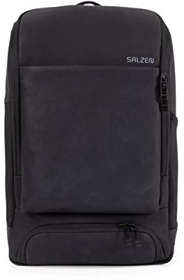 SALZEN Alpha Rucksack aus Nubukleder in der Farbe Schwarz, mit gepolstertem 16 Zoll Laptopfach, Volumen: 17 Liter