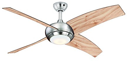 AireRyder Deckenventilator Borealis mit Beleuchtung und Fernbedienung, Gehäuse Satin Nickel, Flügelfarbe Kiefer, 122 cm