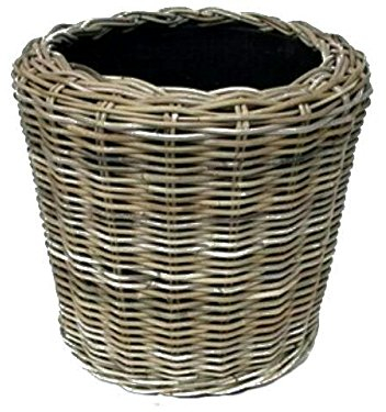 Pflanzkorb Rattan Rund – Beigegrau - Weidenkorb mit Einsatz für Außen/Outdoor - Gartenkorb Korbgeflecht - Übertopf für Garten/Pflanzgefäß (Ø 65cm / Höhe 50cm)