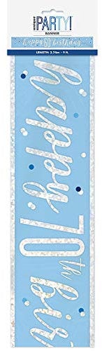 Unique 83484 - Geburtstagsbanner Happy 70th Birthday – 2,74 m – Glitz Blau und Silber Party – 1 Stück (1 Stück)