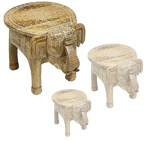 Oriental Galerie Rundhocker Holzhocker Elefanthocker Blumehocker Elefant Hocker Holz Mangoholz Natur 50 cm Groß