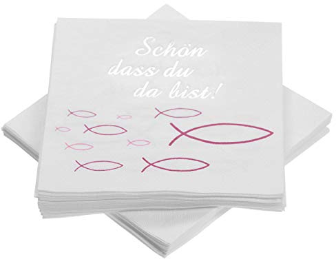 Servietten Fisch Rosa, Taufdeko Mädchen, Servietten für Konfirmation Kommunion Taufe Tischdeko, Servietten Glaube Fisch Tisch Deko - 33x33 cm, 32 Stück