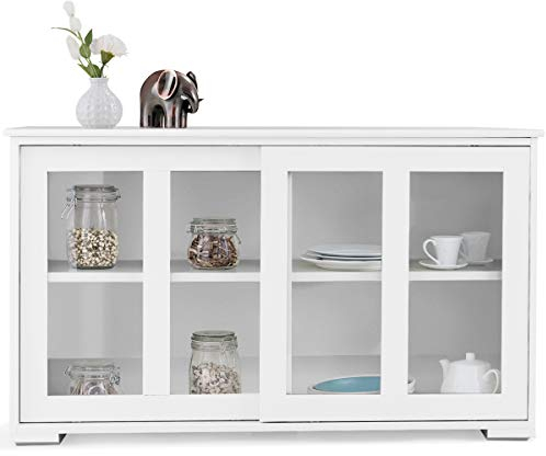DREAMADE Sideboard, Küchenschrank mit Glastüren, Beistellschrank aus Holz, Aufbewahrungsschrank Stabil, Wohnzimmerschrank mit Großer Kapazität, Küchenregal für Küchen & Wohnzimmer (Milchweiß)