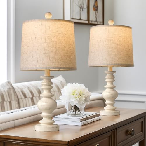 BOBOMOMO Tradition 20.5 Rustic Table Lamp Set of 2 for Living Room Farmhouse Bedside Desk Lamps Bedroom Nightstand Vintage Lamps Linen Washed（Suitable for Decorating Small Areas）