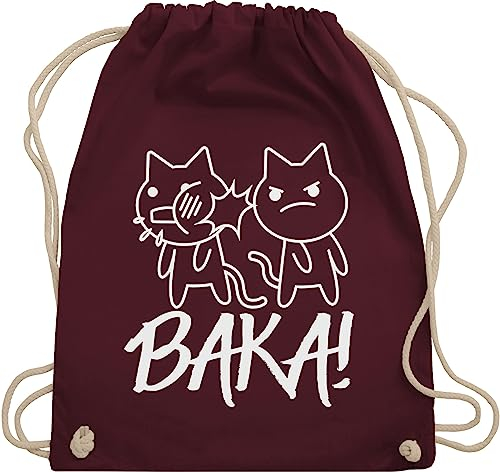 Turnbeutel Rucksack - Anime Geschenke - Baka! mit Katzen - weiß - Unisize - Bordeauxrot - beutel tasche baumwolle baumwollbeutel groß kordelzugbeutel gymsack sporttasche stoffbeutel kordelzug