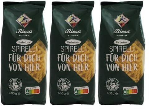 3er Pack Riesa Hartweizennudeln Spirelli (3 x 500 g) Teigwaren, Riesa Nudeln, Pasta