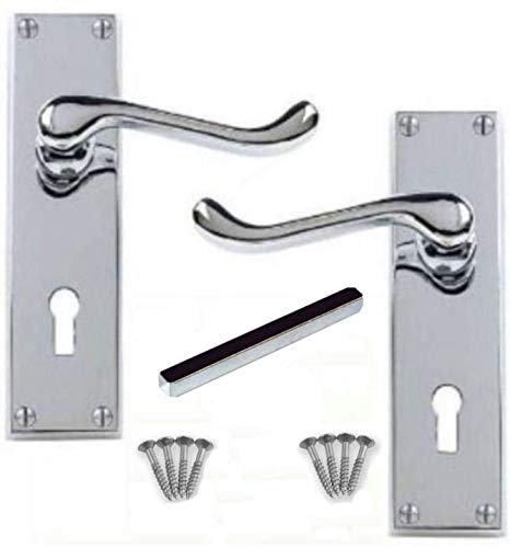 Jiyo.Outdoor Victorian Scroll Door Handles Lever Lock in Polished Chrome Finish - 150mm x 40mm
