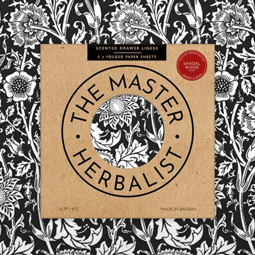 Duftende Schubladeneinlagen von The Master Herbalist im William Morris-Design | | Packung mit 5 Blättern (GEFALTET) | Hergestellt in Großbritannien (Schwarz | Sandelholz)