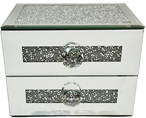 Glamified Crushed Crystal Drawer Jewellery Box - 2 Organizer Container Case Chest Trinket