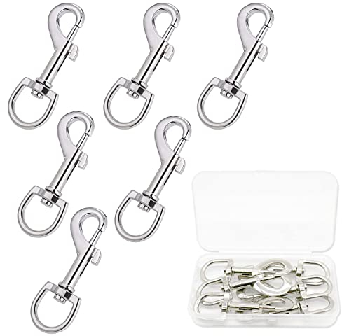 Drehbare Karabiner mit Haken 6 Stück Robuste drehbare Karabiner mit 360° drehbarem Kopf Zinklegierung für Hundehalsband Seil Schlüsselanhänger 87mm, Silber