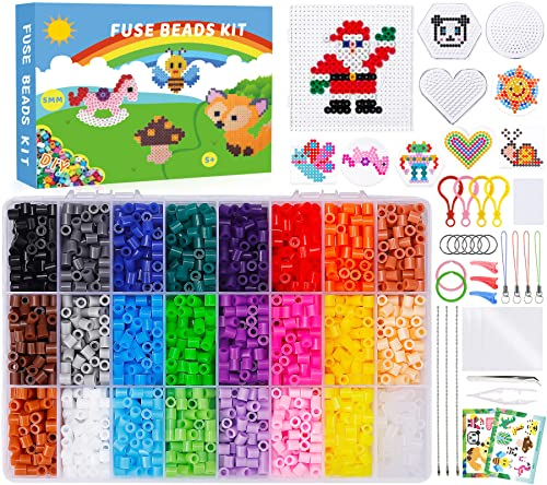 Amzeeniu 4600 Cuentas para Planchar,5mm Cuentas de Hierro Fusibles 24 Colores Beads Kit Completo con Papel de Planchar,Plásticos Abalorios Beads PlantillaDIY Manualidad para Fiesta Cumpleaños Niños