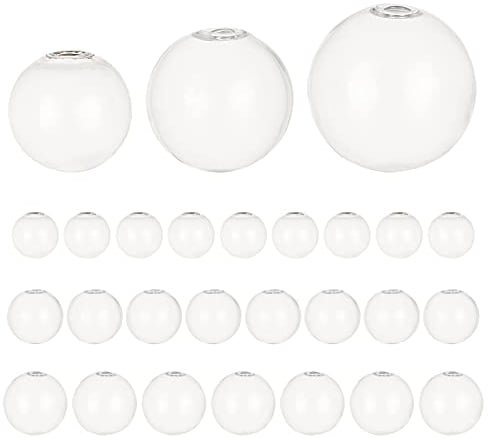 PH PandaHall 3 Sizes Mini Glass Globe 32pcs Clear Glass Globe Bottle Wish Glass Ball Bottle Crystal Dome Cover Blown Glass Beads for DIY Resin Jewellery Pendant Earring Craft Making, 20/25/30mm