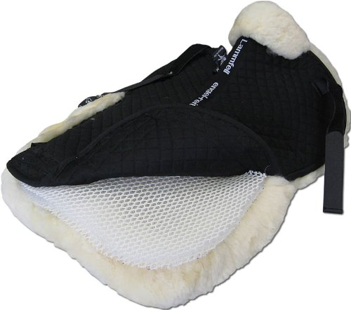 Engel Reitsport | SAKIS2K-L-SCH-MED | Sattelkissen aus echtem Merino Lammfell | Korrektur Aufpolsterbar Keilform | mit Fellrand v&h | Stoff schwarz | Fell med. Grösse L 18-19,5