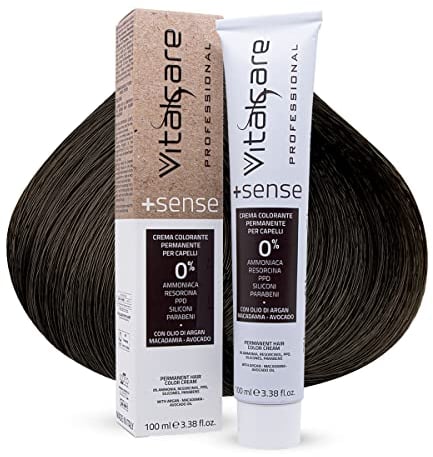 Vitalcare | +Sense – Professionelle permanente Haarfarbe, Creme-Haarfarbe, ohne Ammoniak, Resorcin, PPD, Silikone – mit Arganöl, Macadamia und Avocado, 3/00 Dunkelbraun, 100 ml