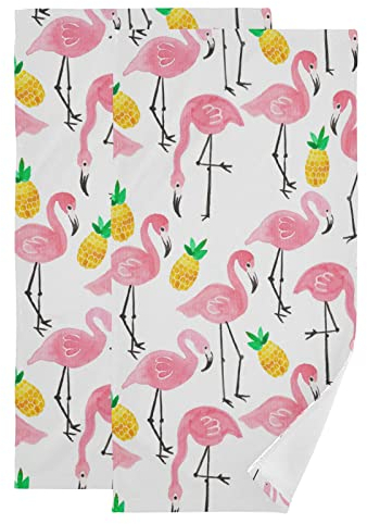 Flamingo Handtücher für Badezimmer, 2er-Set, Aquarell, Ananas, Rosa, Vogel, Sommer, tropische Früchte, Luxus-Handtücher, 40.6x71.1 cm, superweich, saugfähig, Küche, Geschirrtücher