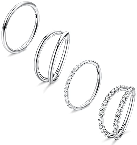 Dochais 4 Stück Nasenpiercing Ring Nasenring 316L Chirurgenstahl Nasenringe Hoop Nose Ringe Conch Helix Rook Septum Tragus Lobe Ring Piercing Ohrringe Set für Damen Männer Silber 10mm 18G