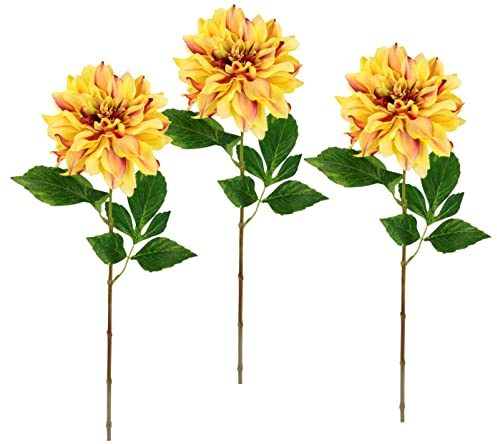 Flair Flower Kunstblume Dahlie Seidenblumen Floristik Einzelblume Stielblume Einzelzweig einzelner Stiel Blumendeko Herbstzweig Herbstliche Blumen Herbst Deko Herbstblume, Gelb, 62x18x10 cm, 021116G