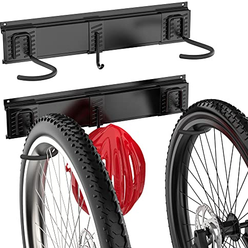 Ultrawall Fahrradträger, Garage Fahrradträger Wandhalterung für 2 Fahrräder und 1 Helm, robuste Fahrradaufbewahrung für zu Hause, platzsparend, hält bis zu 45 kg