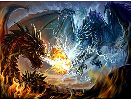 Amdieu Puzzle 5000 Teile Unmögliches Puzzle Buntes Arrangement Spiel Zwei Drachen Kampf Entspannen Puzzle Spiel Gehirn Teaser
