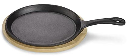 ECHTWERK Poêle à servir en fonte, Mini poêle avec planche de service, Petite poêle à griller, Déjà cuite, Convient pour les fours, grils, BBQ et induction, Ø 18,5 cm, Noir