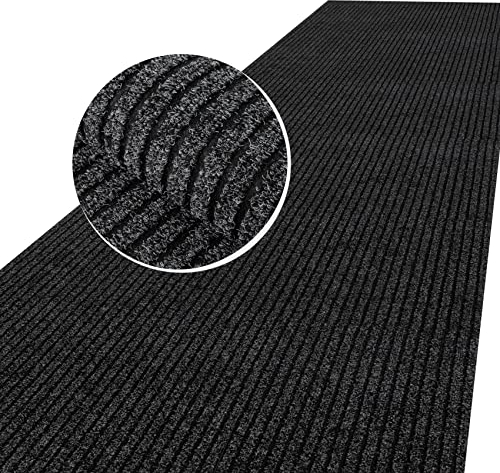 ANRO Schmutzfangmatte Mischa Teppich Läufer Meterware rutschfest & zuschneidbar | Indoor Outdoor Fußmatte Flur Gewerbe Büro Gastronomie Keller Mischa Schwarz 220x100cm