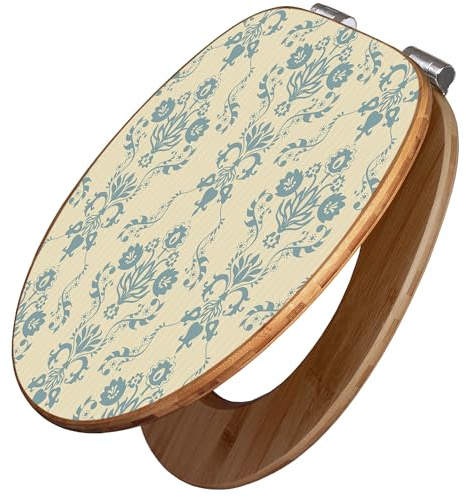 banjado Design WC Sitz Bambus Absenkautomatik 45,8x37,5cm - Toilettendeckel mit Absenkautomatik Holz - hochwertiger Bambus Klodeckel - WC-Sitz für gängigen Toiletten - Motiv Nostalgische Stimmung